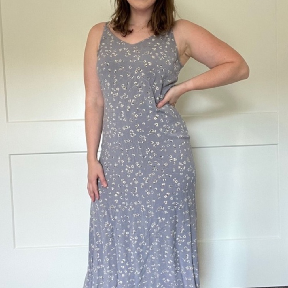 American Outpost 90s Vintage Cornflower Blue Floral Long Maxi V-Neck Dress 🩵